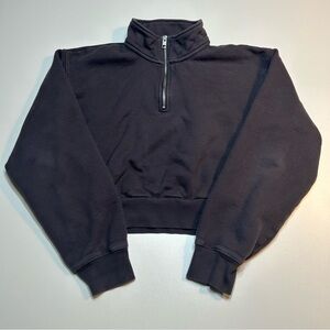 Tna Aritzia Cozy Fleece Perfect Quarter Zip Sweatshirt Black Cropped